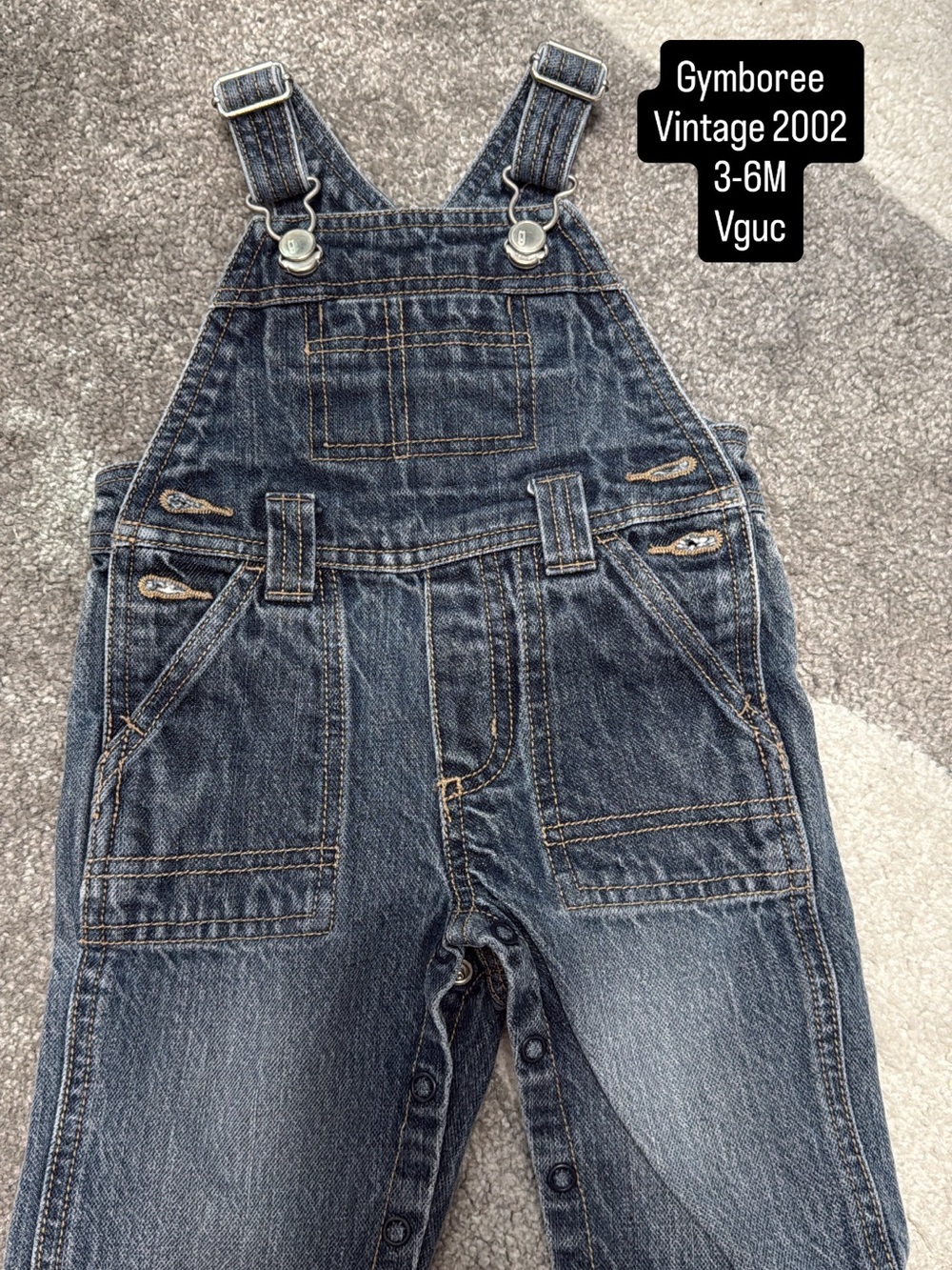Vintage Gymboree Baby Boys Dark Blue Denim Overalls - 3-6M